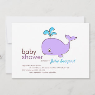 Paarse en Blauwe Whale Baby Shower Invitaties Kaart