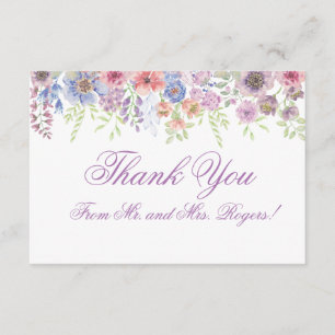 Paarse en blauwe wilde bloem Hartelijk dank Informatiekaartje