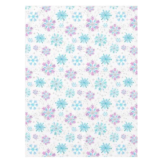 Paarse en blauwe wintersneeuwvlokken tafelkleed (Voorkant)