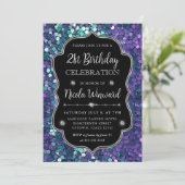 Paarse en Blauwe Zeemeermin Sequins Lijst Verjaard Kaart (Staand voorkant)