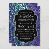 Paarse en Blauwe Zeemeermin Sequins Lijst Verjaard Kaart (Voorkant / Achterkant)