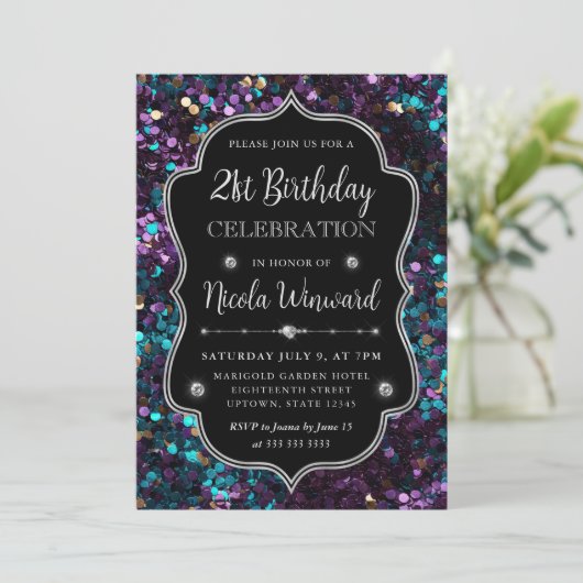 Paarse en Blauwe Zeemeermin Sequins Lijst Verjaard Kaart (Staand voorkant)