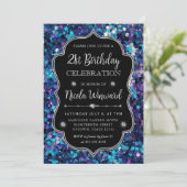 Paarse en Blauwe Zeemeermin Sequins Lijst Verjaard Kaart (Staand voorkant)