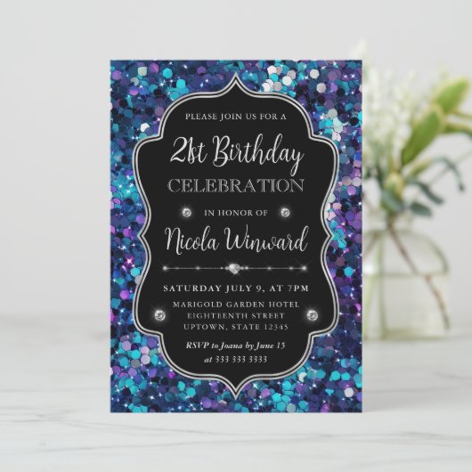 Paarse en Blauwe Zeemeermin Sequins Lijst Verjaard Kaart (Staand voorkant)