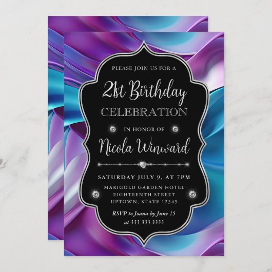 Paarse en Blauwe Zeemeermin Silk Lijst Verjaardag Kaart (Voorkant / Achterkant)