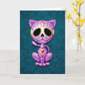 Paarse en blauwe Zombie Sugar Kitten Kaart (Gele Bloem)