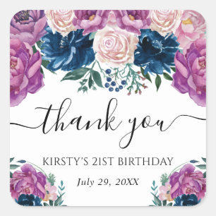 Paarse en blauwe zomer bloem verjaardag vierkante sticker