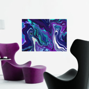 Paarse en Blauwgroen Abstracte digitale rondleidin Canvas Afdruk