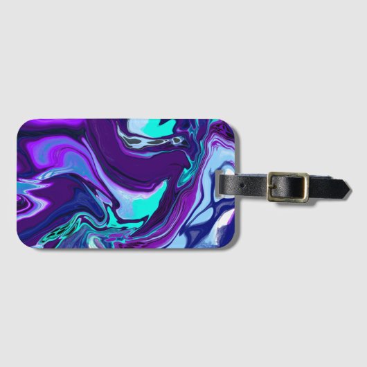 Paarse en Blauwgroen Abstracte Fluid Art Bagagelabel (Voorkant (horizontaal))