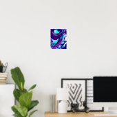 Paarse en Blauwgroen Abstracte Fluid Art Poster (Thuiskantoor)