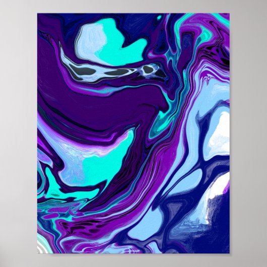 Paarse en Blauwgroen Abstracte Fluid Art Poster (Voorkant)