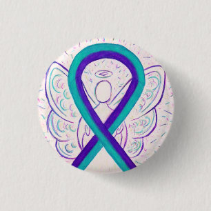Paarse en Blauwgroen bewustwording Ribbon Angel Bu Ronde Button 3,2 Cm