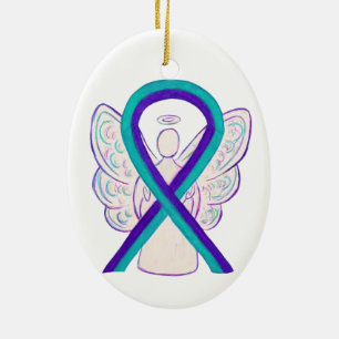 Paarse en Blauwgroen bewustzijn Ribbon Angel Ornam Keramisch Ornament