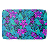 Paarse en Blauwgroen Blauwe Bloemen Badmat (Voorkant)