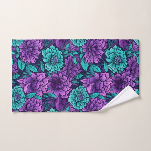 Paarse en Blauwgroen bloemen Bad Handdoek (Handdoek)