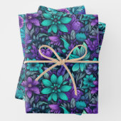 Paarse en Blauwgroen bloemen Inpakpapier Vel (In situ)