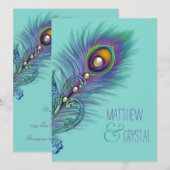 Paarse en Blauwgroen Blue Peacock Wedding Kaart (Voorkant / Achterkant)