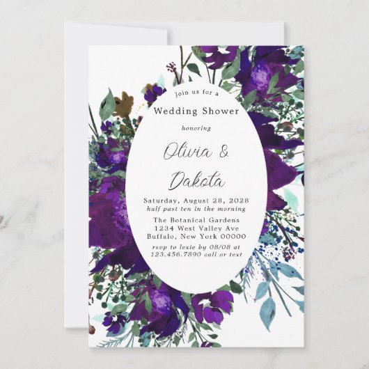 Paarse en Blauwgroen botanische uithuwingshower Kaart (Voorkant)