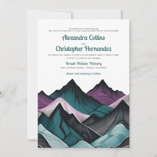 Paarse en Blauwgroen bruiloft in de bergen Kaart (Voorkant)