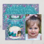 Paarse en Blauwgroen Brunette Mermaid verjaardagsf Kaart (Voorkant / Achterkant)