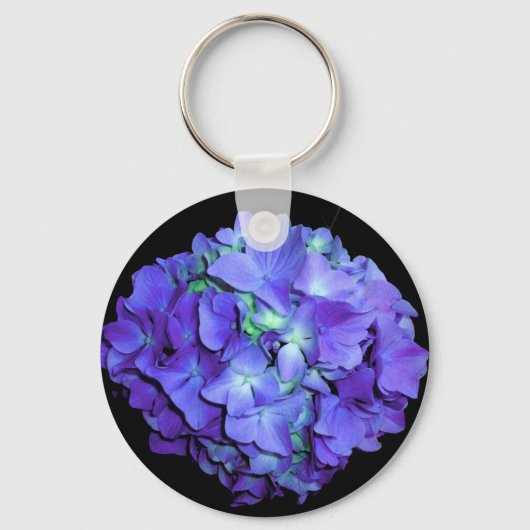Paarse en blauwgroen hydrangea, paarse blauwe bloe sleutelhanger (Voorkant)
