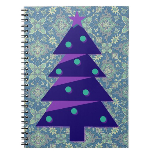 Paarse en Blauwgroen kerstboom stijl Notitieboek (Voorkant)