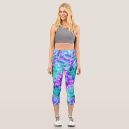 Paarse en Blauwgroen kristal -  Capris Leggings