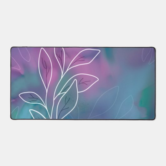 Paarse en Blauwgroen Levendige Waterverf Bladgroen Bureaumat (Voorkant)