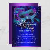 Paarse en Blauwgroen maskers Masquerade Party uitn Kaart (Voorkant / Achterkant)