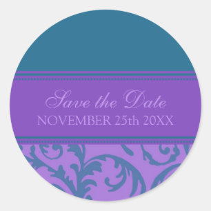 Paarse en Blauwgroen Save the Date Envelope Seal Ronde Sticker