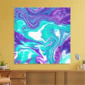 Paarse en Blauwgroen Vloeibare Kunstmarmer zoals C Canvas Afdruk (Insitu (Woonkamer))