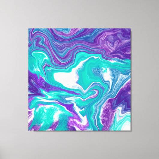 Paarse en Blauwgroen Vloeibare Kunstmarmer zoals C Canvas Afdruk (Voorkant)