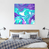 Paarse en Blauwgroen Vloeibare Kunstmarmer zoals C Canvas Afdruk (Insitu (Slaapkamer))