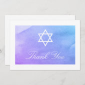 Paarse en Blauwgroen Waterverf Bat Mitzvah Flat Bedankkaart (Voorkant / Achterkant)