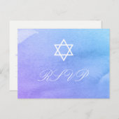 Paarse en Blauwgroen Waterverf Bat Mitzvah RSVP Uitnodiging Briefkaart (Voorkant / Achterkant)