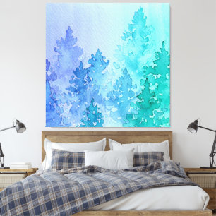 Paarse en Blauwgroen Waterverf bomen Canvas Afdruk