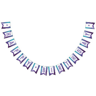 Paarse en Blauwgroen Waterverf zeester Happy Birth Vlaggetjes