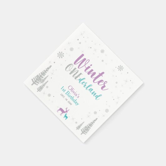 Paarse en Blauwgroen winter Onederland 1e verjaard Servetten (Hoek)