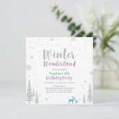 Paarse en Blauwgroen winter Wonderland Girl Birthd Kaart (Staand voorkant)