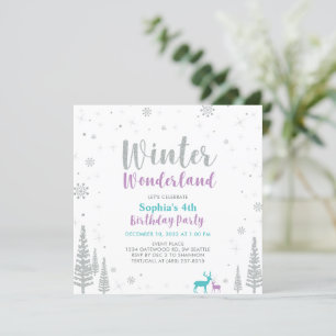 Paarse en Blauwgroen winter Wonderland Girl Birthd Kaart