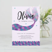 Paarse en Blauwgroen Zeemeermin Verjaardagsfeest Kaart (Staand voorkant)