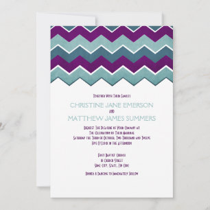Paarse en Blauwgroen Zig Zag Wedding Invitations Kaart