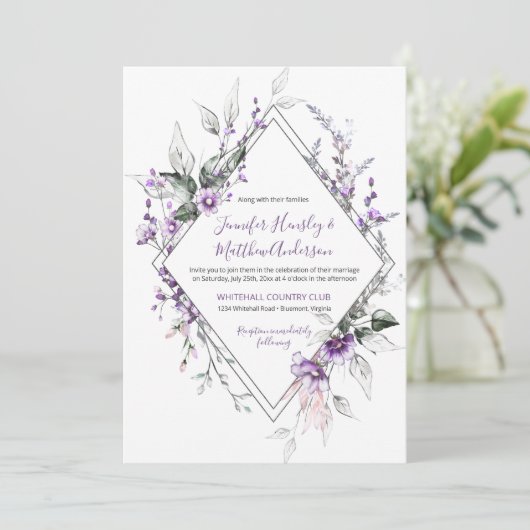 Paarse en Blush Diamond Lijst Bruiloft | Kaart (Staand voorkant)