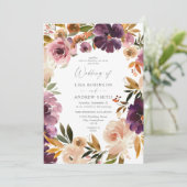 Paarse en Blush Pink Floral Weddenschap Kaart (Staand voorkant)