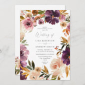 Paarse en Blush Pink Floral Weddenschap Kaart (Voorkant / Achterkant)