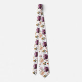 Paarse en Blush Roze Waterverf Floral Rozen Neck Stropdas (Achterkant)