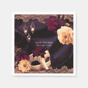 Paarse en Bourgogne Floral & Lace Masquerade Party Servet