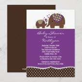 Paarse en bruine olifant Baby shower Kaart (Voorkant / Achterkant)