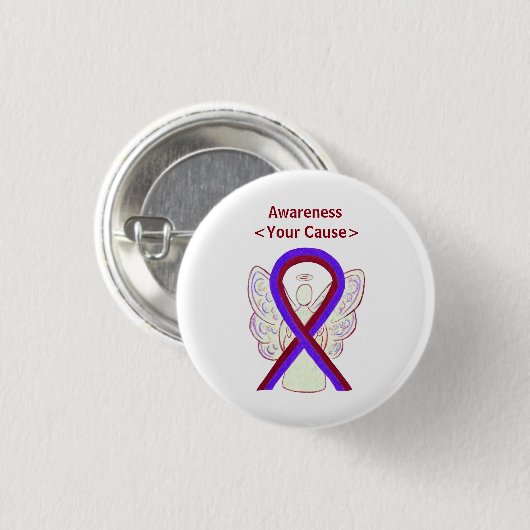 Paarse en Burgundy Awareness Ribbon Angel Button (Voorkant /achterkant)