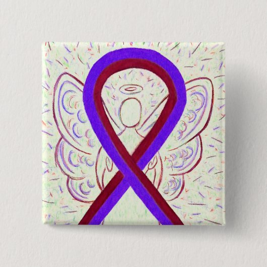 Paarse en Burgundy Awareness Ribbon Angel Button (Voorkant)